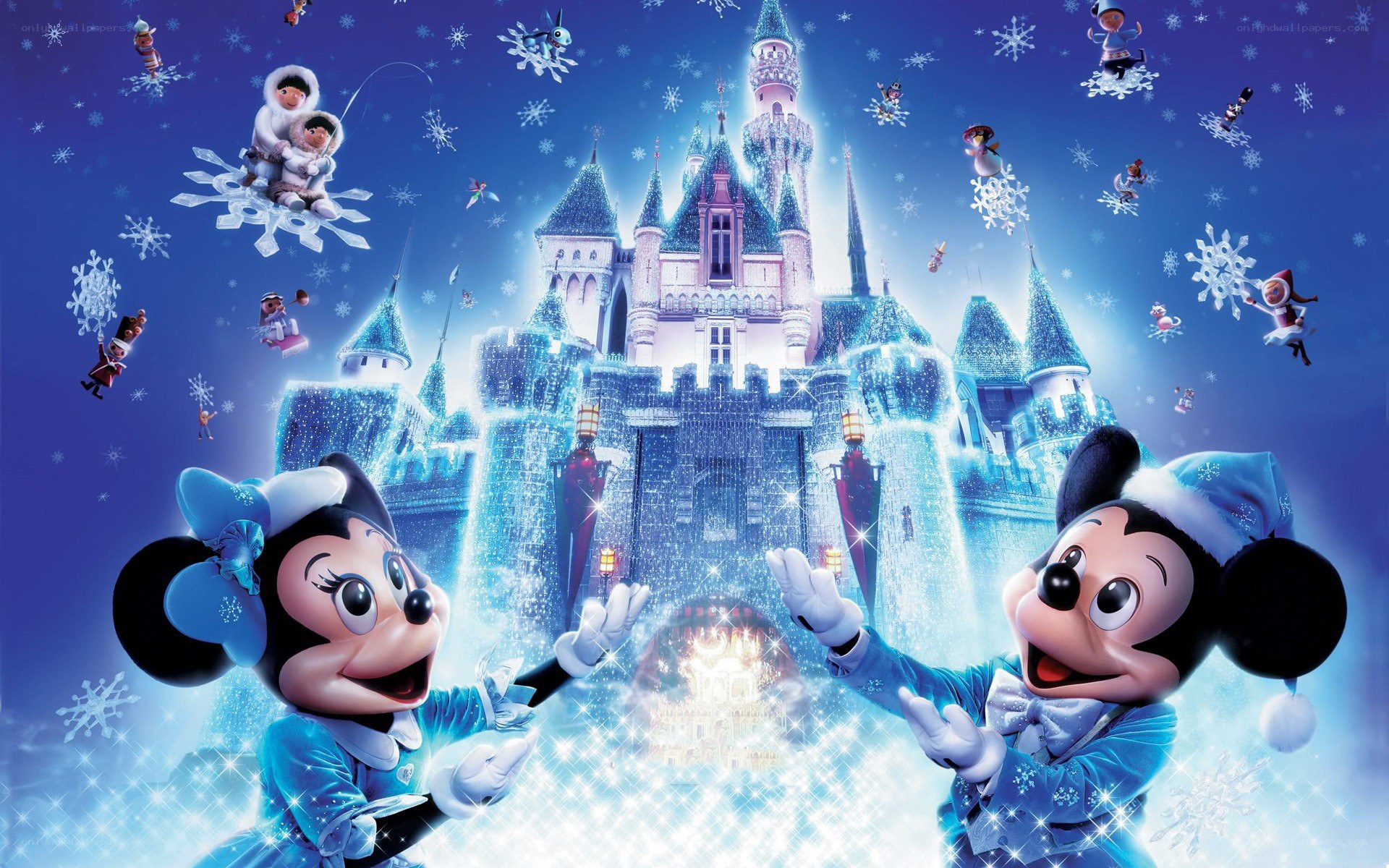 Mickey and Minnie at a winter castle