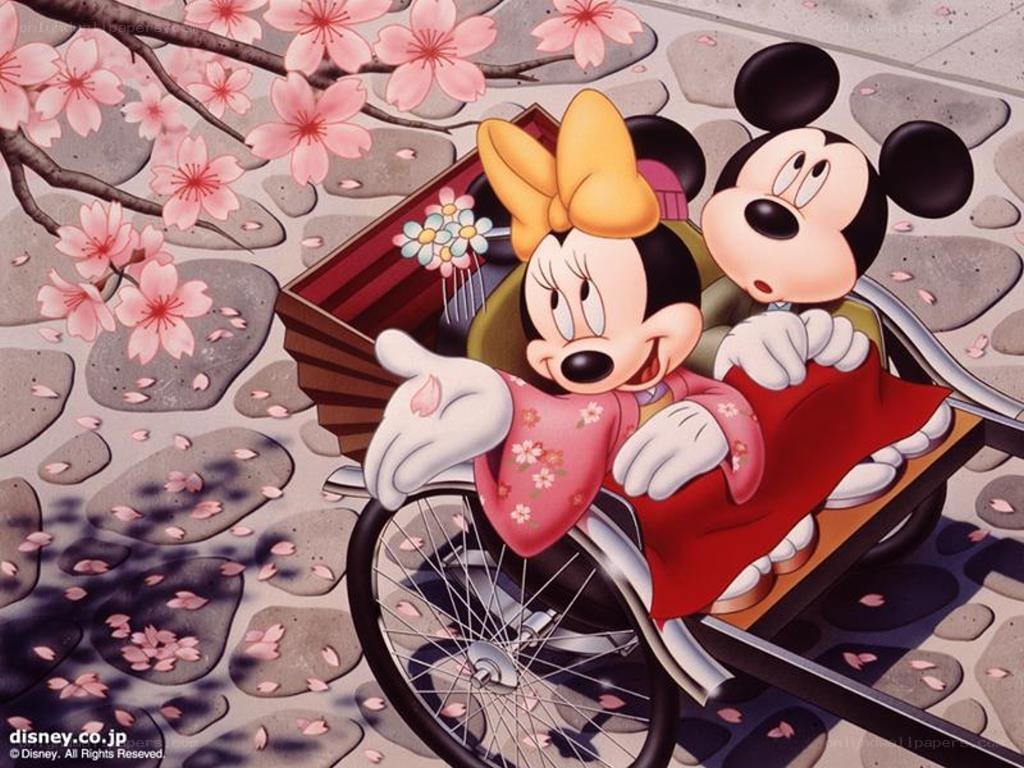 Mickey and Minnie in a rickshaw