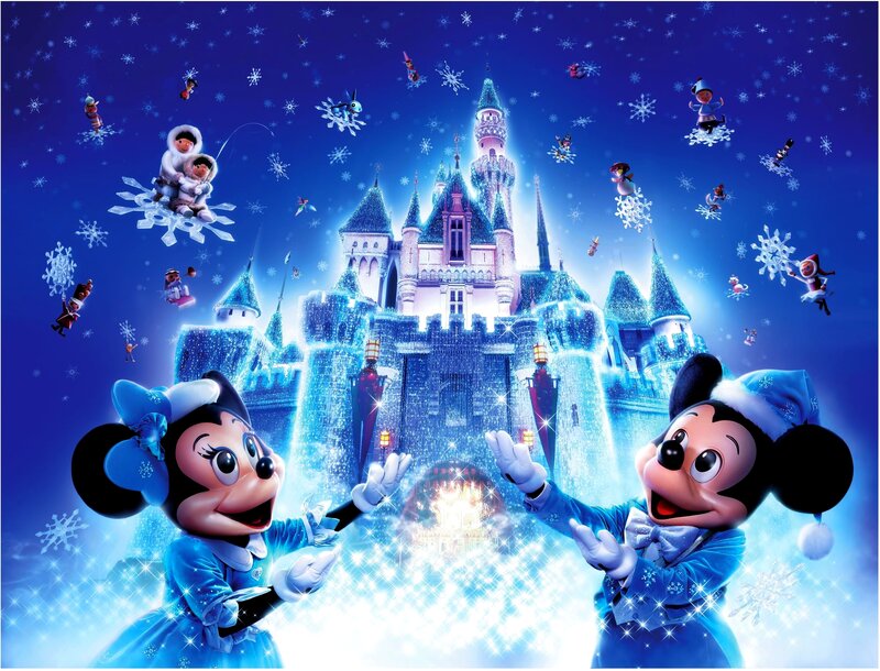 Mickey and Minnie Mouse — Blue, Festive, Winter, Digital Art