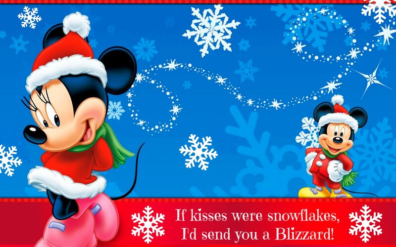 Mickey and Minnie Mouse — Blue, Festive, Winter, Illustration