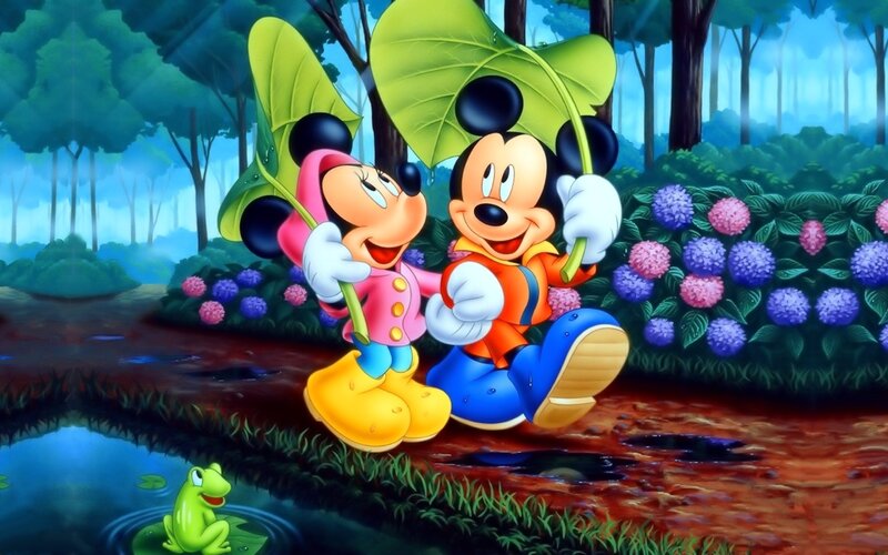 Mickey and Minnie Mouse — Green, Cheerful, Afternoon