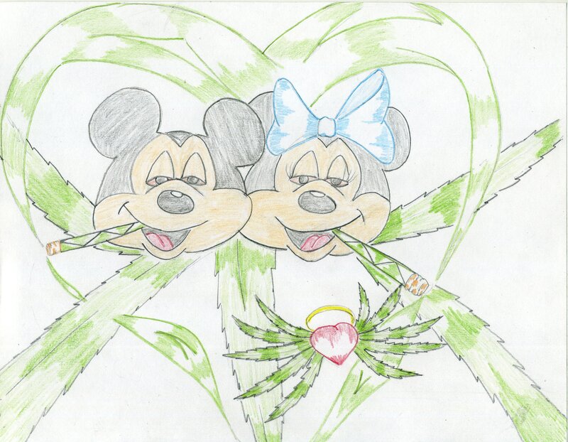 Mickey and Minnie Mouse — Green, Playful, Illustration