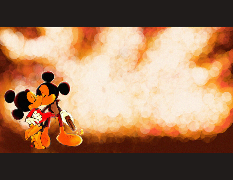 Mickey and Minnie Mouse Kissing