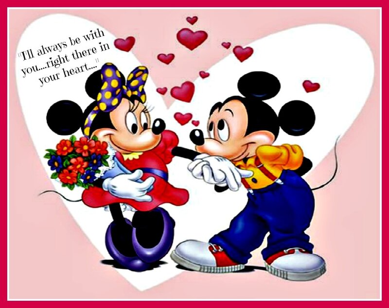 Mickey and Minnie Mouse — Pink, Romantic, Illustration