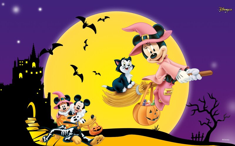 Mickey and Minnie Mouse — Purple, Festive, Night, Illustration