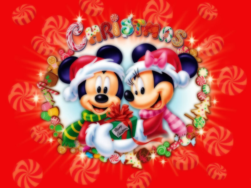 Mickey and Minnie Mouse — Red, Festive, Winter, Digital Art