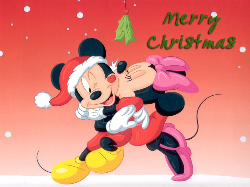 Mickey and Minnie Mouse — Red, Festive, Winter, Illustration