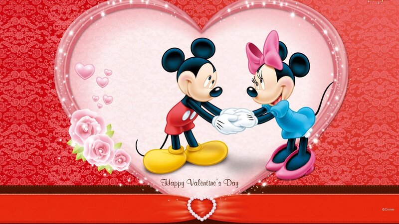 Mickey and Minnie Mouse — Red, Romantic, Illustration