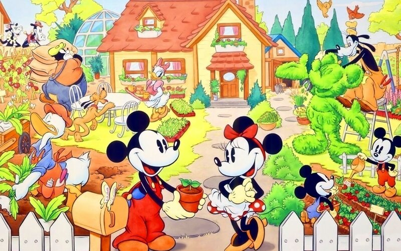 Mickey and Minnie Mouse — Yellow, Cheerful
