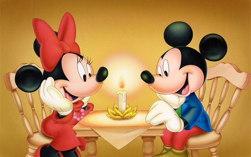 Mickey and Minnie Mouse — Yellow, Romantic, Night