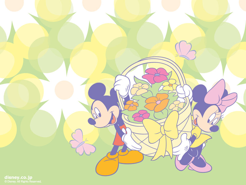 Mickey and Minnie with flowers