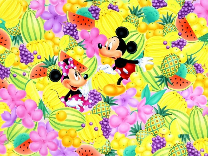 Mickey and Minnie with fruits