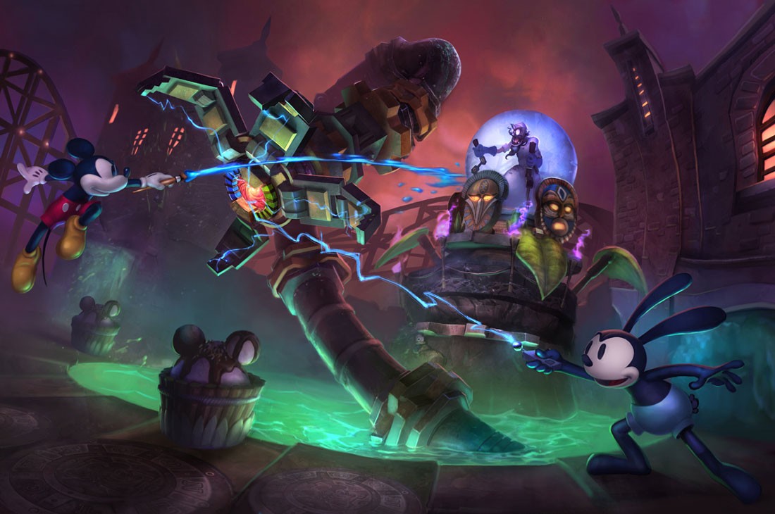 Mickey and Oswald battle a robot