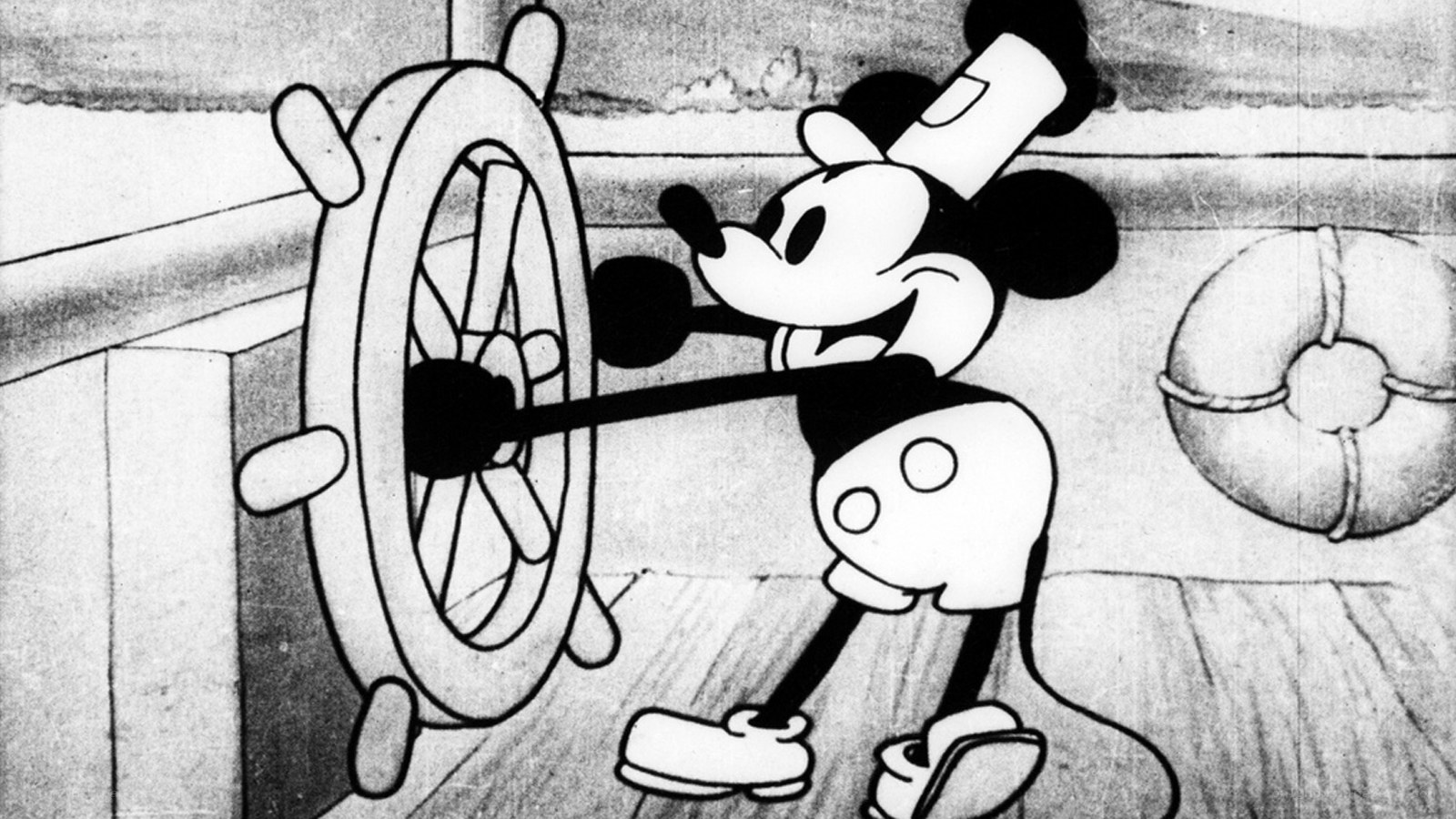 Mickey Mouse at the ship's wheel