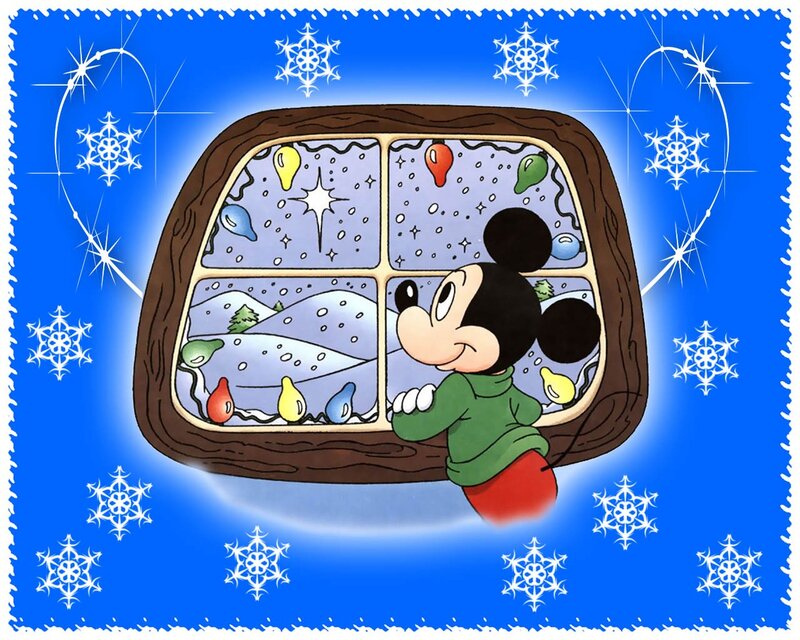 Mickey Mouse at Window — Blue, Festive, Winter