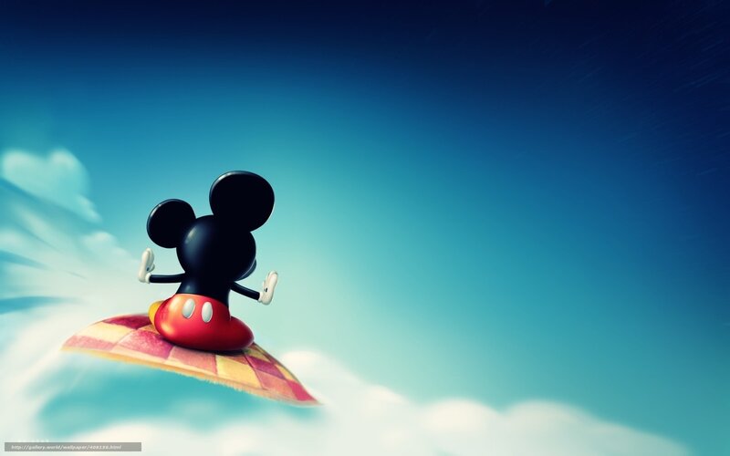 Mickey Mouse flying on a carpet