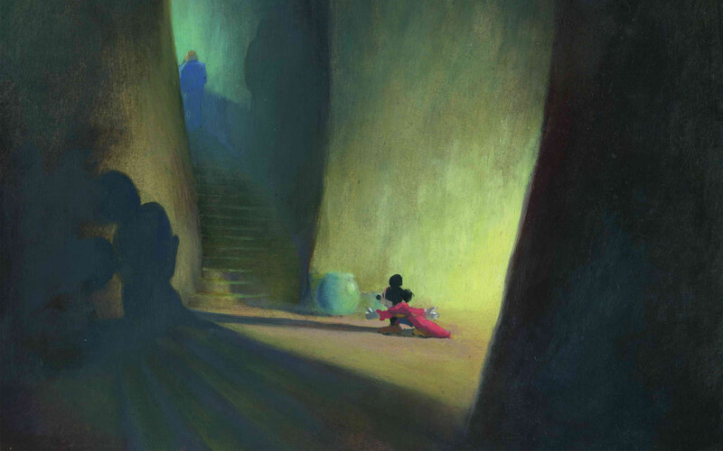 Mickey Mouse in a dark corridor