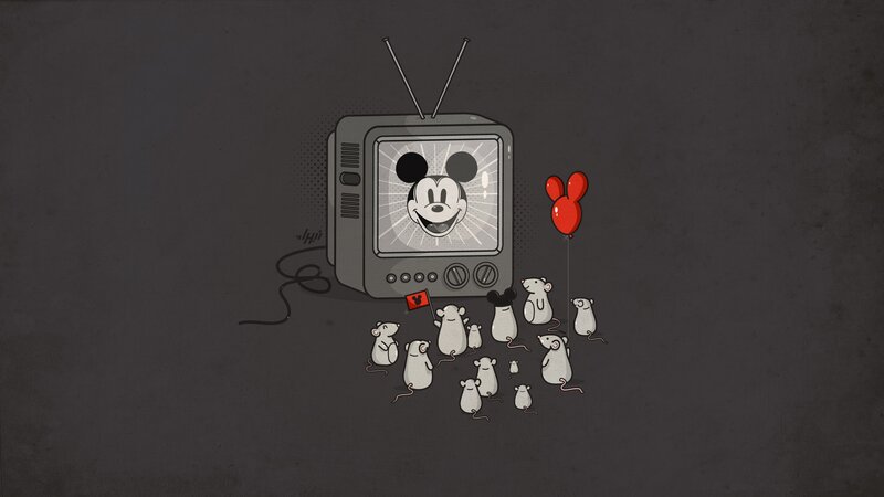 Mickey Mouse on TV with mice