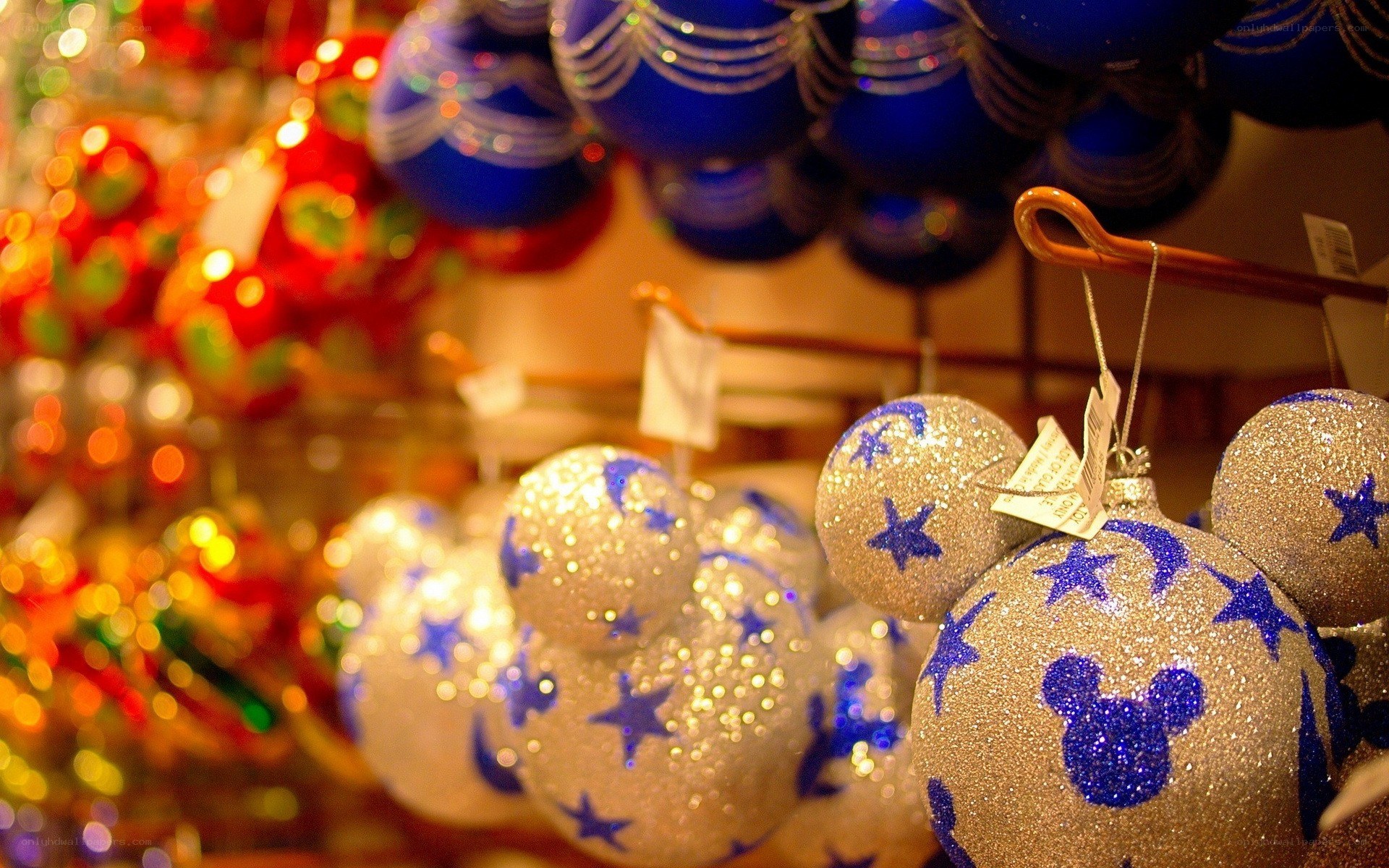 Mickey Mouse ornaments on display