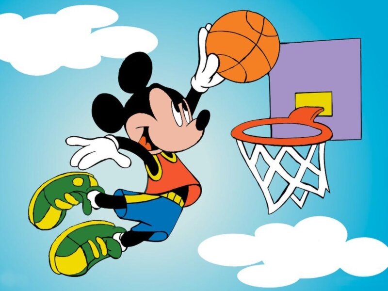 Mickey Mouse playing basketball