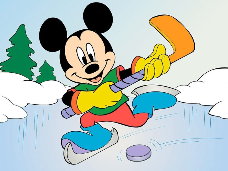 Mickey Mouse playing hockey