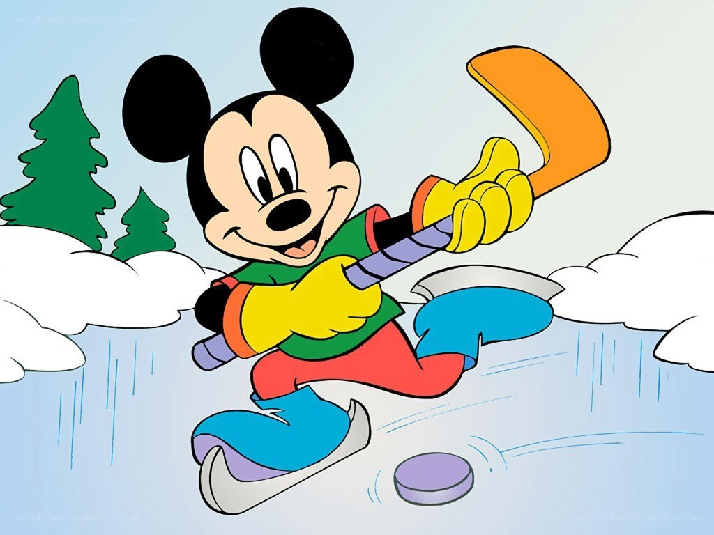 Mickey Mouse playing hockey