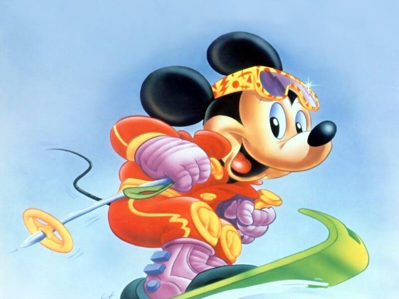 Mickey Mouse skiing