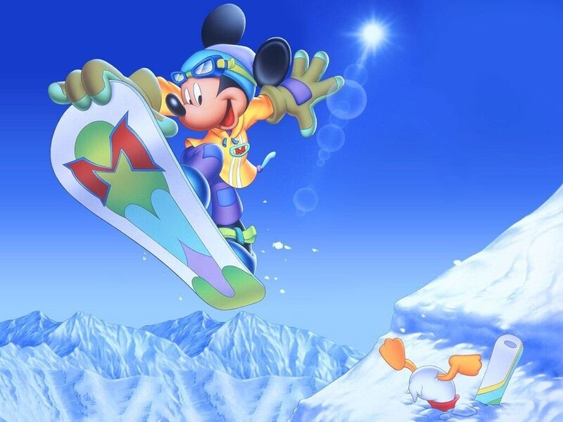 Mickey Mouse snowboarding