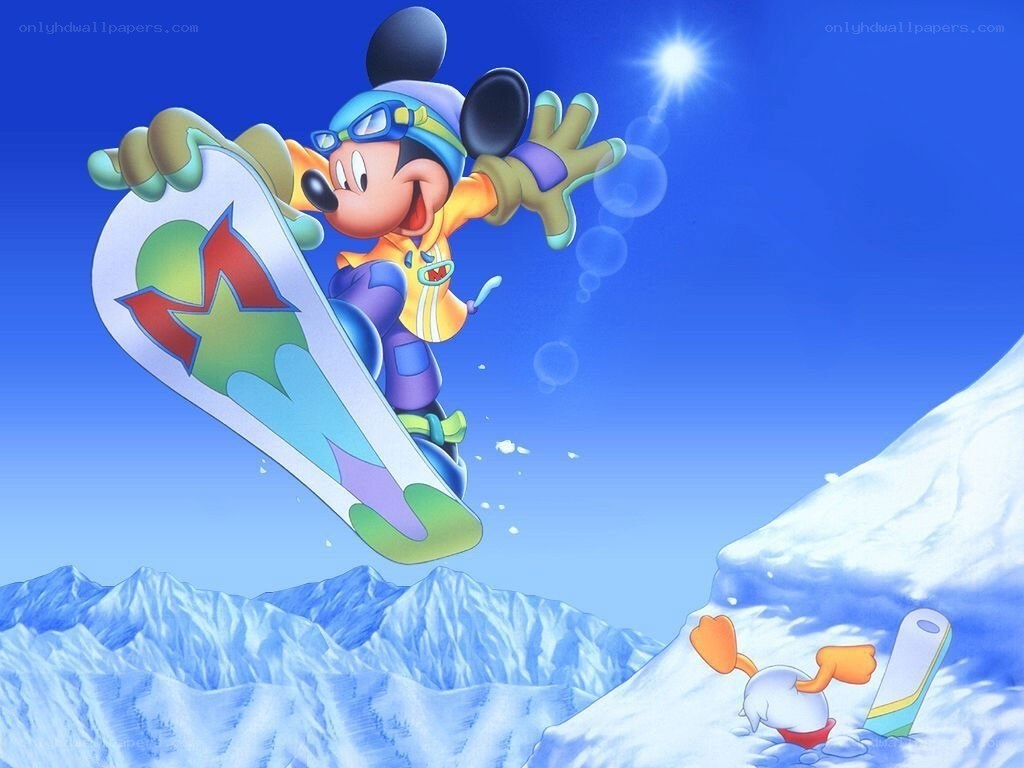 Mickey Mouse snowboarding