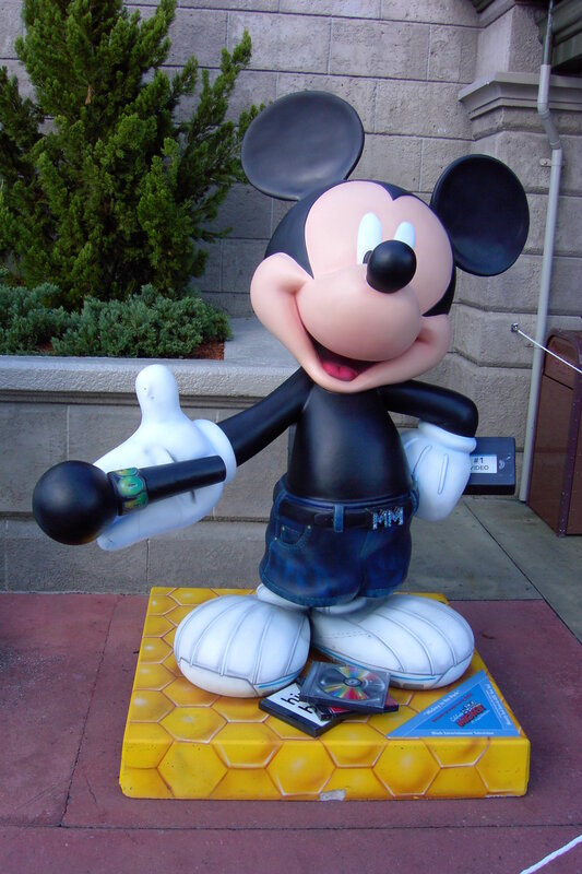 Mickey Mouse statue with microphone