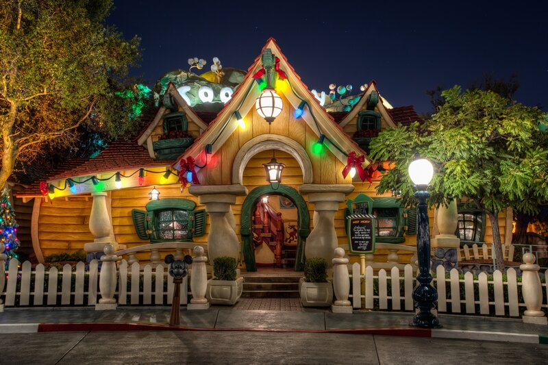 Mickey's Toontown house at night