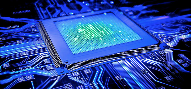 Microchip on Circuit Board — Blue, Technological