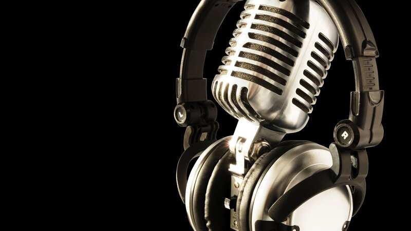 Microphone and Headphones — Black, Dramatic, Photograph