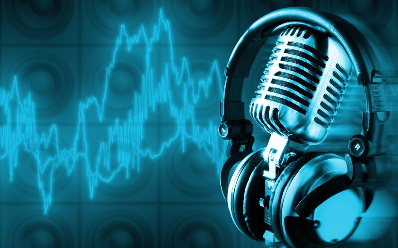 Microphone and Headphones — Blue, Technological, Digital Art