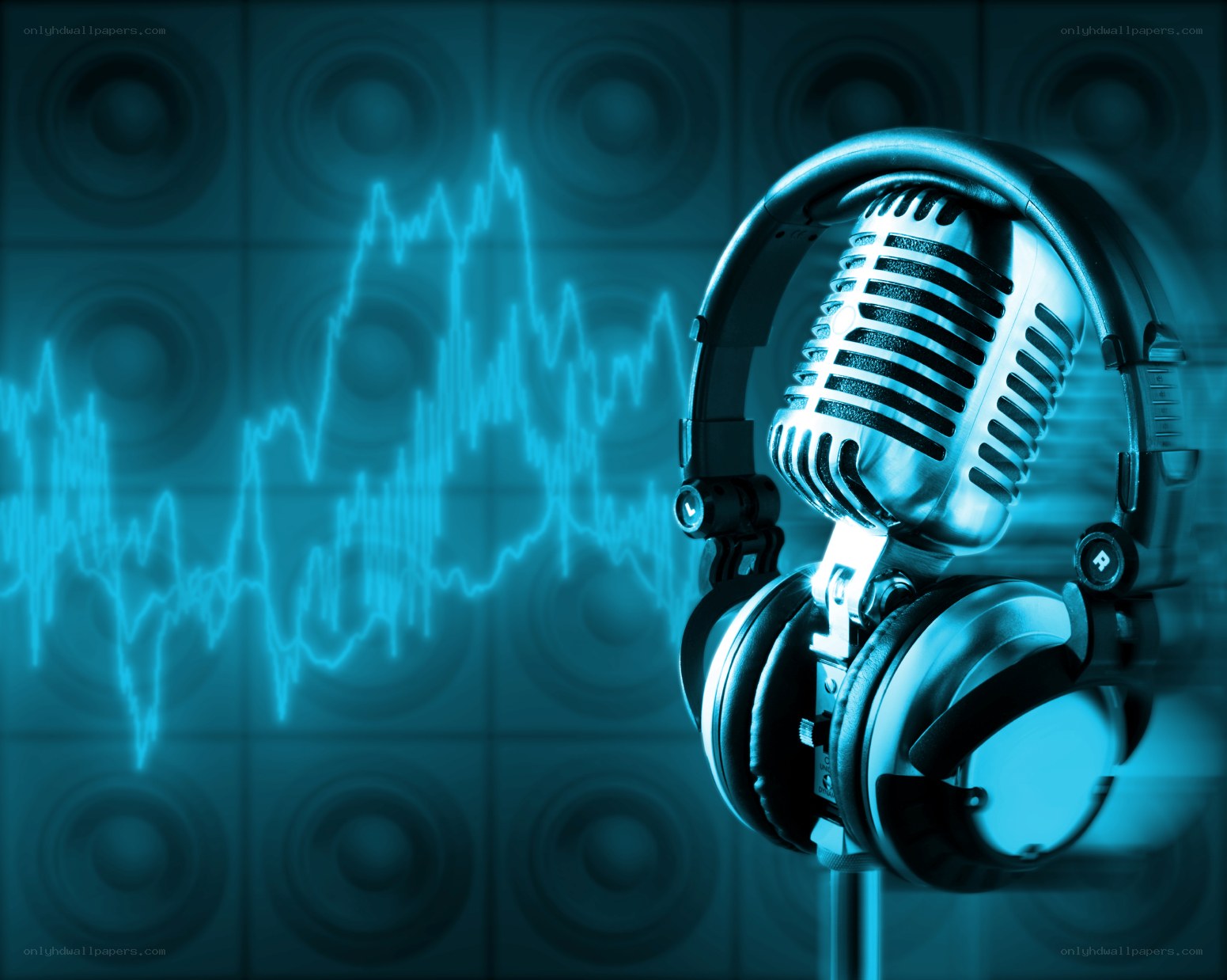 microphone and headphones with audio wave