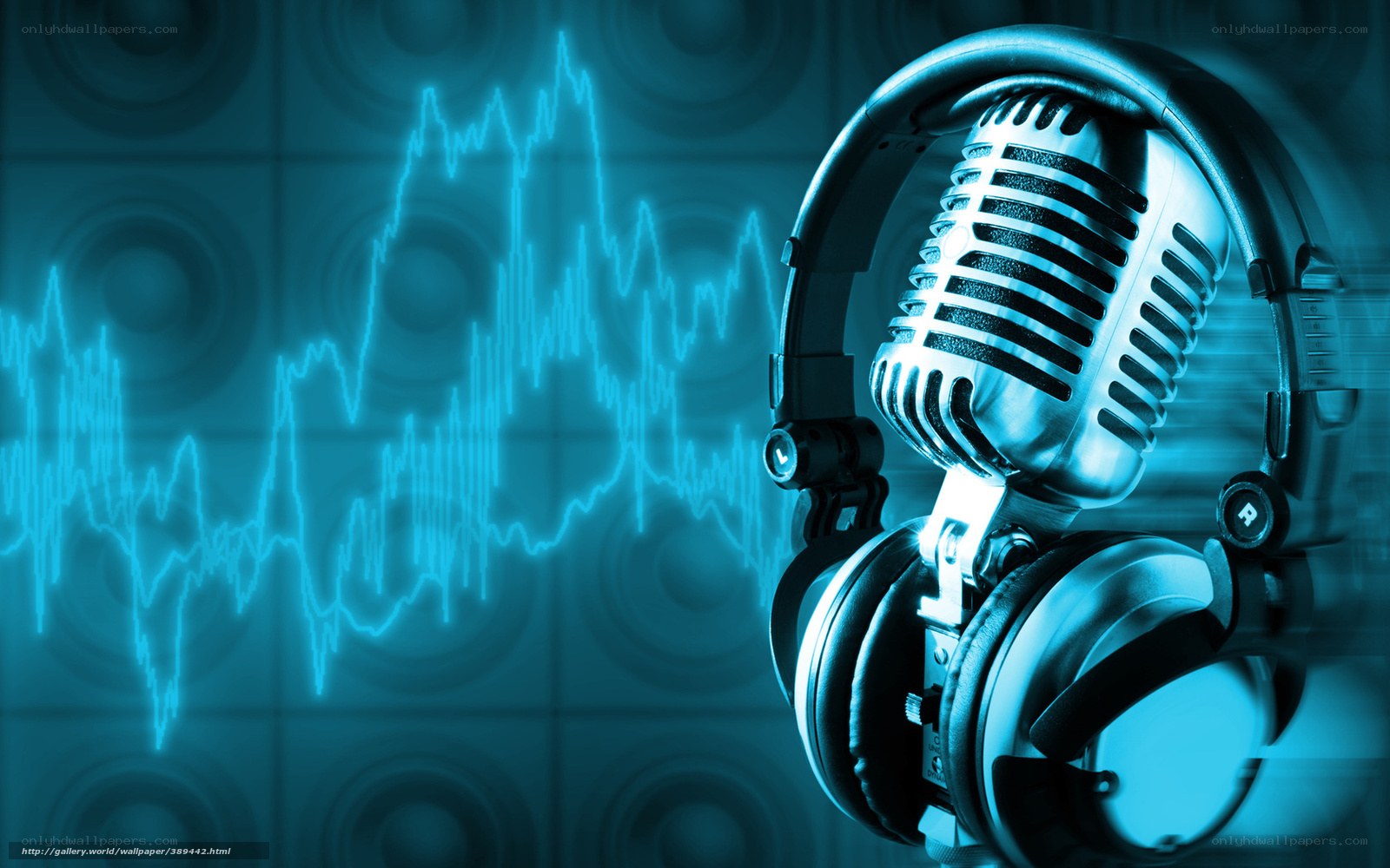 microphone and headphones with audio wave