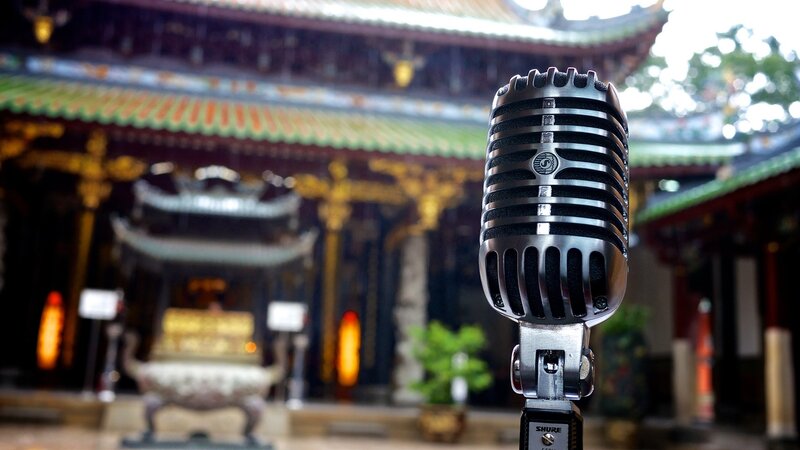 microphone at temple courtyard