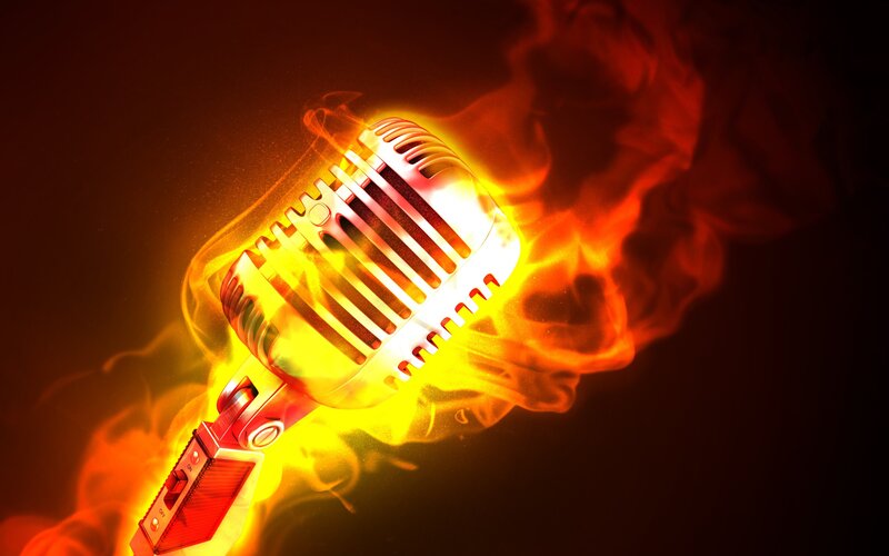 microphone engulfed in flames