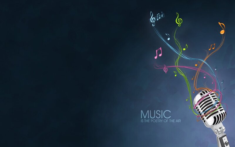 Microphone with Musical Notes — Blue, Artistic, Digital Art