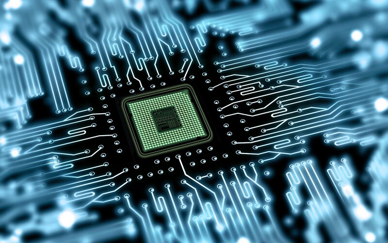 Microprocessor on Circuit Board — Blue