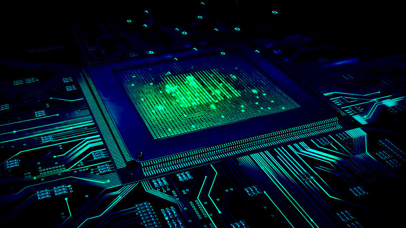 Microprocessor on Circuit Board — Green