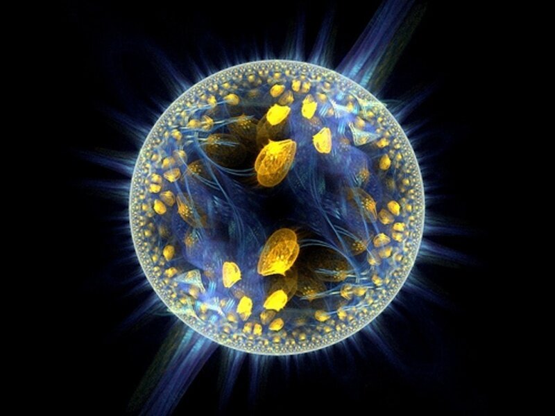 microscopic organism with glowing particles