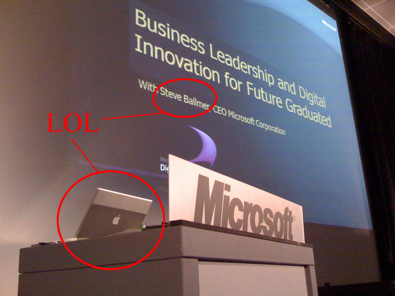 Microsoft event with Apple laptop
