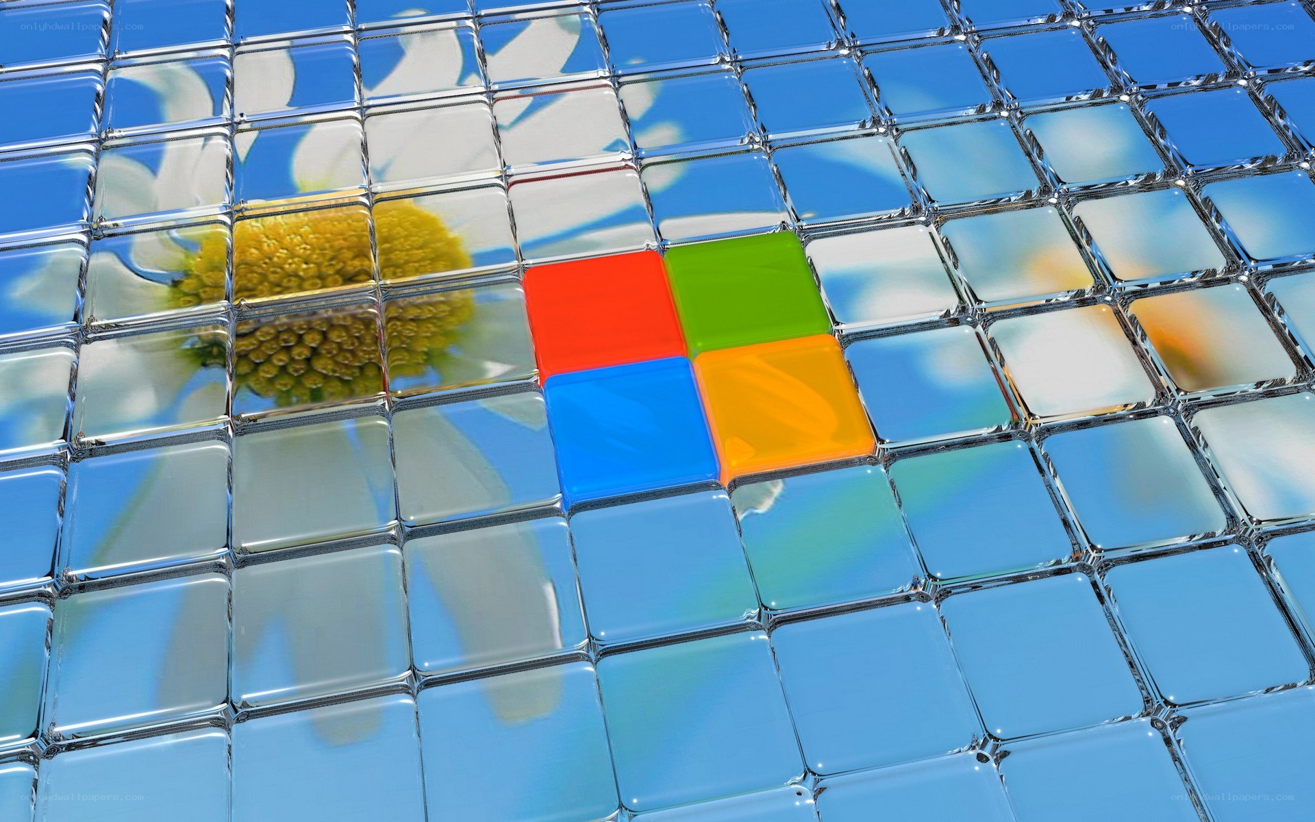 Microsoft logo on glass tiles