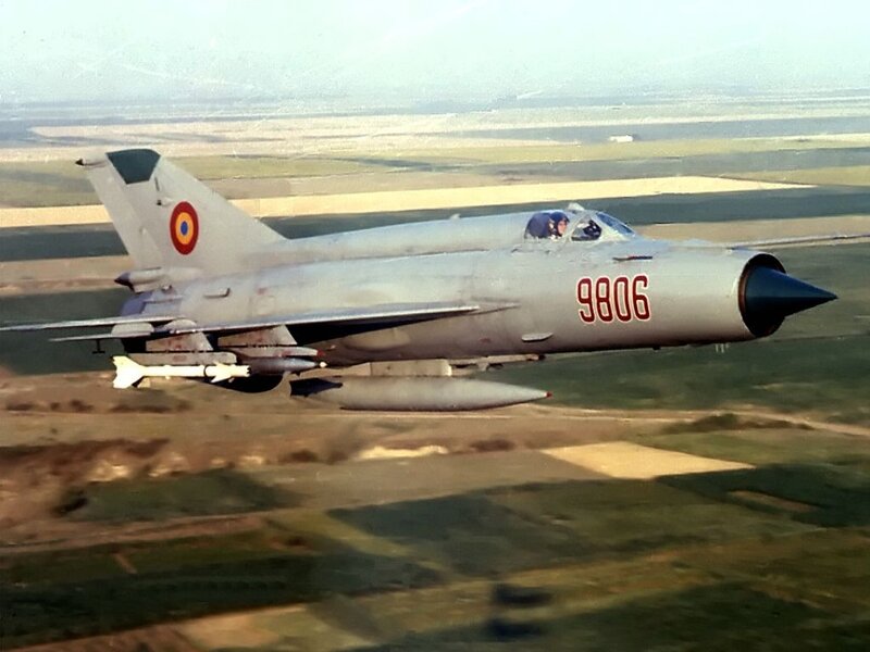 MiG-21 Fighter Jet — Gray, Aerial