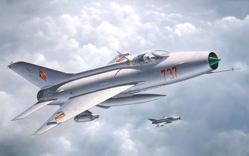 MiG-21 Fighter Jet — Gray, Dramatic