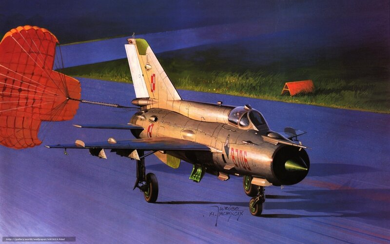 MiG-21 landing with parachute