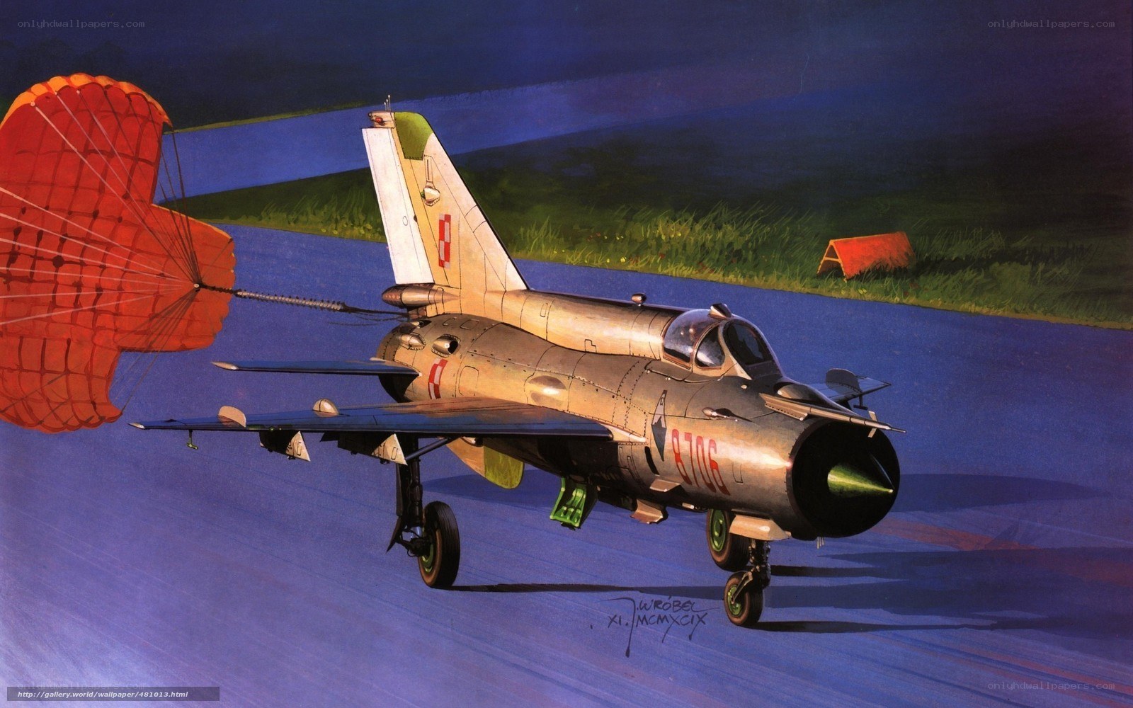 MiG-21 landing with parachute