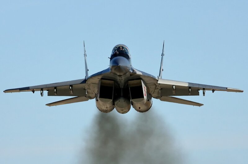 Mig-29 Fighter Jet — Blue, Dramatic, Afternoon