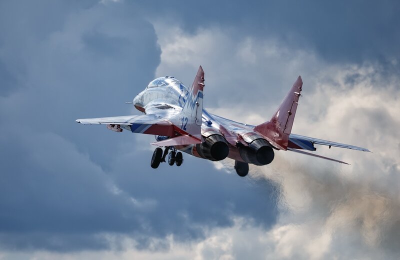 Mig-29 Fighter Jet — Blue, Dramatic, Photograph